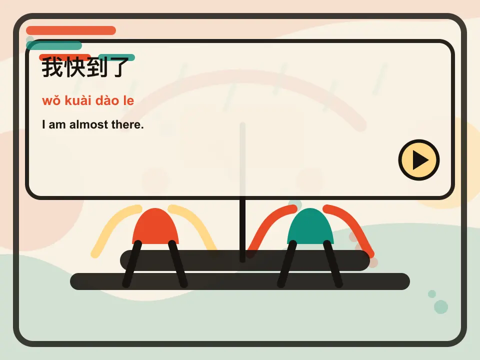 Editorial learning scene for the Mandarin expression 我快到了