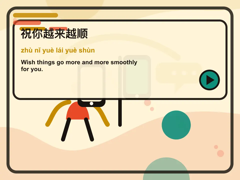 Editorial learning scene for the Mandarin expression 祝你越来越顺